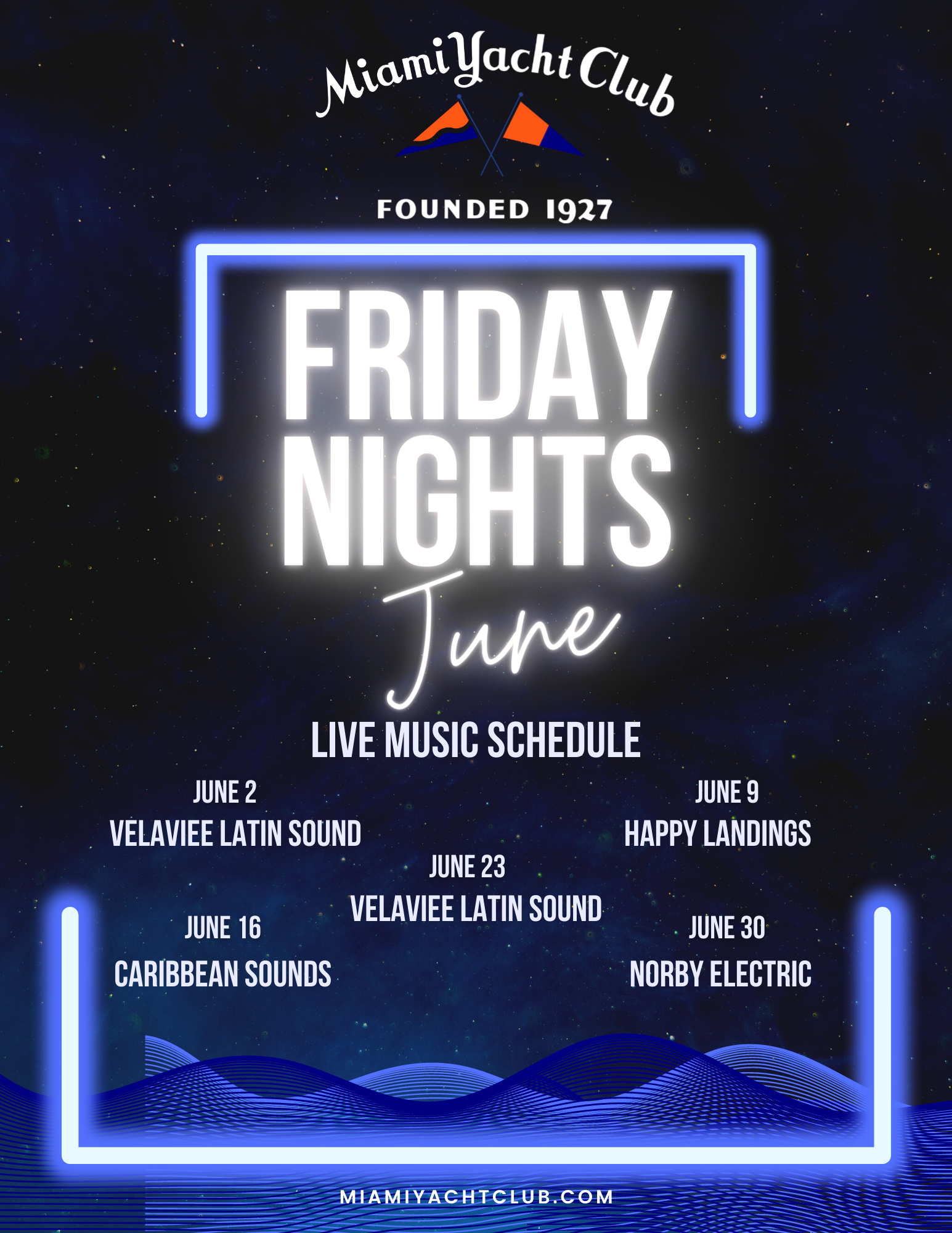 June Miami Yacht Club Monthly Live Music Line-Up Poster