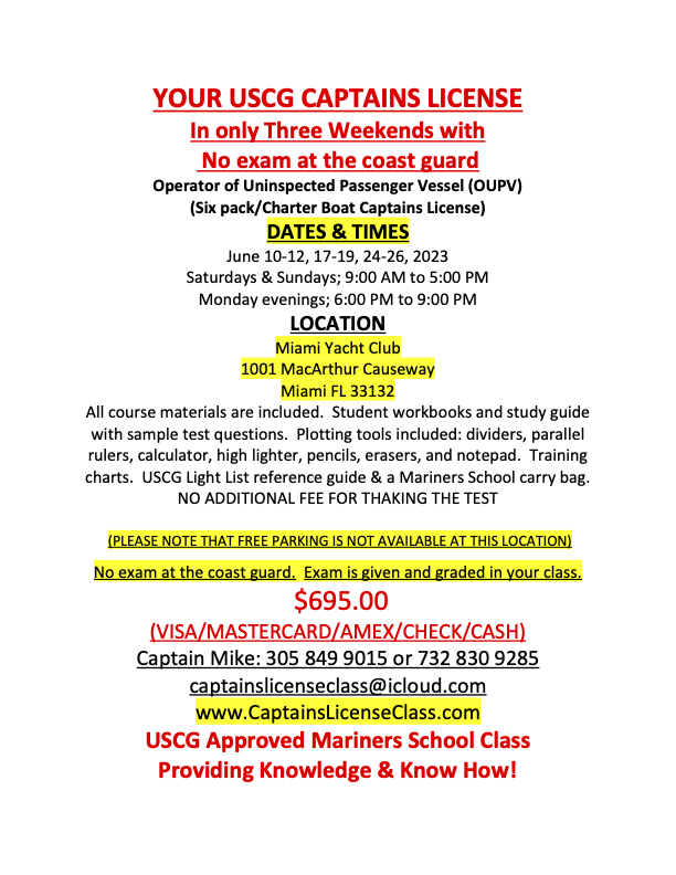 Register for Your USCG Captains License – Miami Yacht Club